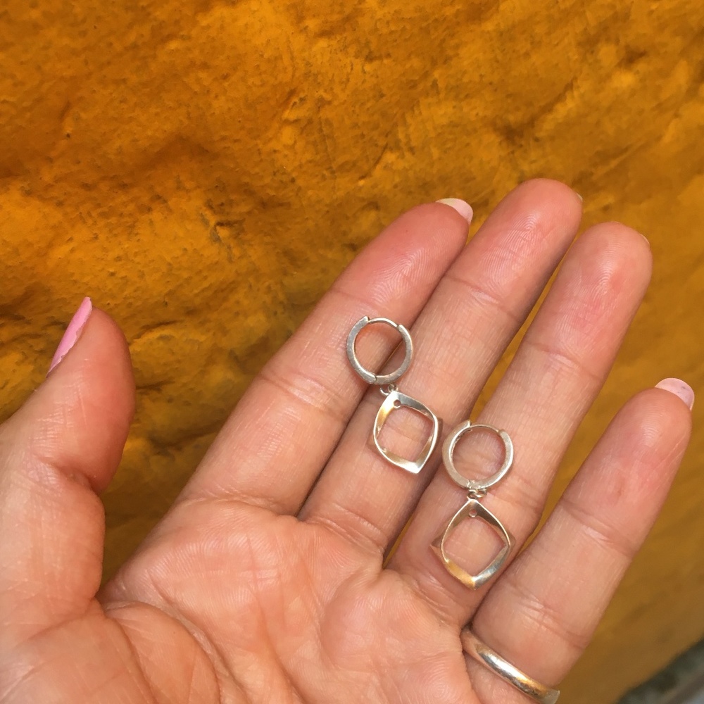 SOLD Small Sterling silver earrings with triangle drop